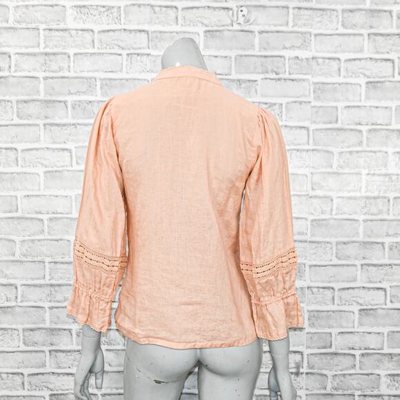 Loeffler Randall Women's 100% Linen Boho Blouse in peach size Small - Picture 4 of 10